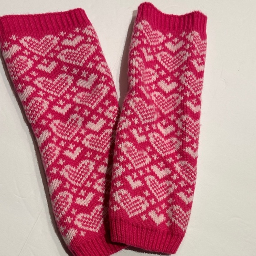 Pink and White Heart Patterned Knit leg warmer/arm warmer set